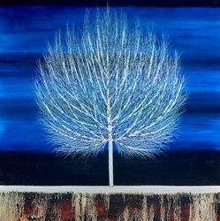 Silent Grove- Blue by Nakisa Seika - Glazed Original Painting on Box Board sized 30x30 inches. Available from Whitewall Galleries